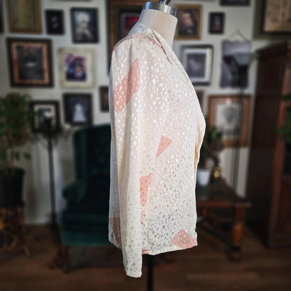 Vintage‎ 90s La Blanca Cream Blouse Blazer Lightweight Minimal Chic Retro